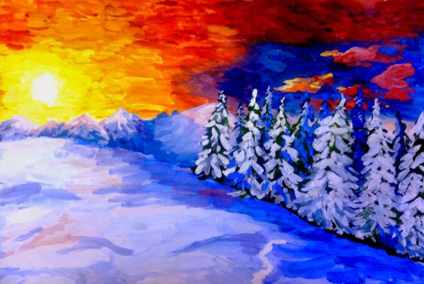 Зимний пейзаж акрилом