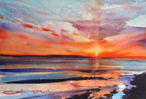 Закат акварелью для начинающих