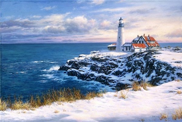Зимнее море живопись