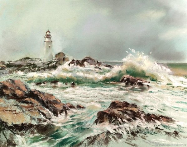 Маяк картина пастелью