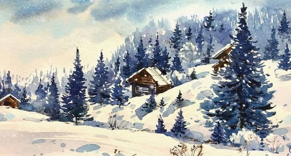 Зима акварель