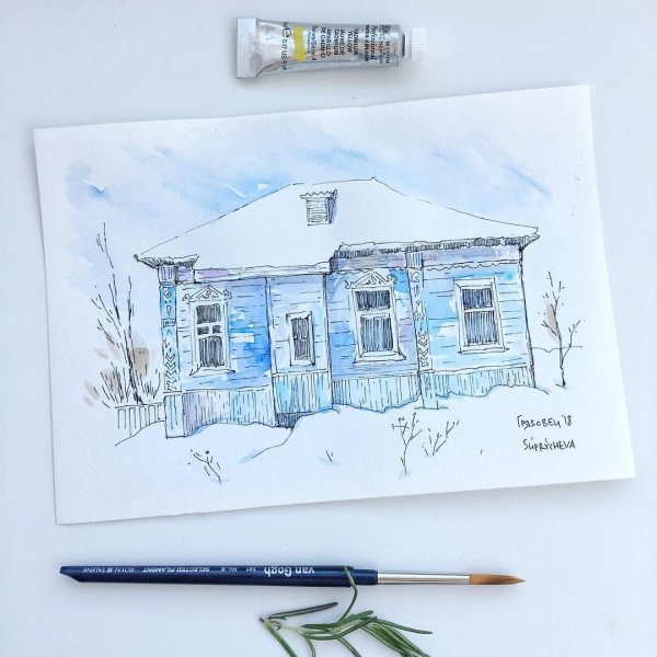 Зимние Акварельные скетчи