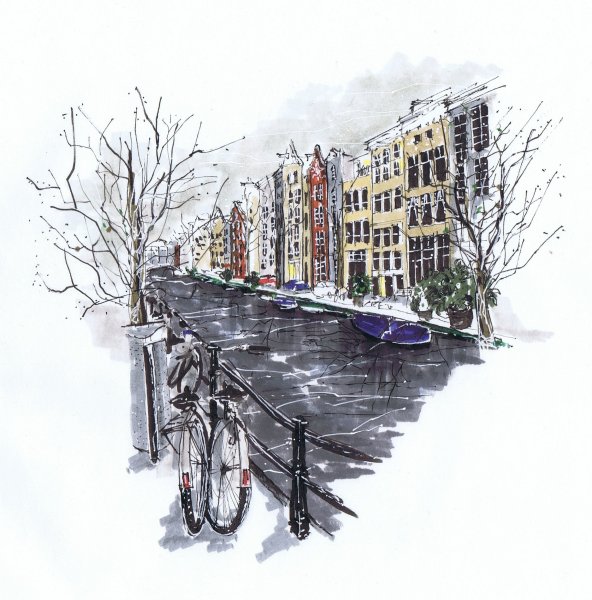 Акварельный скетч Амстердам