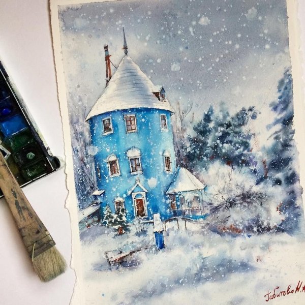 Акварельные зимние иллюстрации