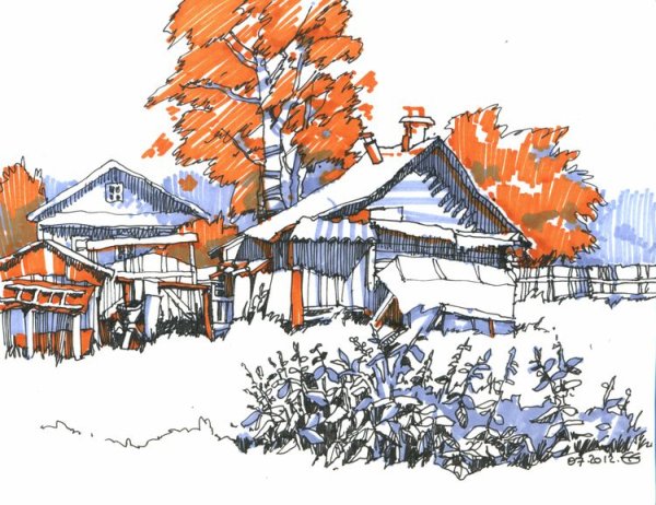 Скетчинг деревня