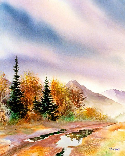 Пейзаж акварельными карандашами