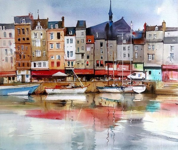 Городской пейзаж акварель