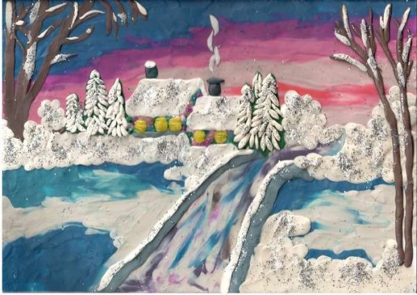 Зимний пейзаж из пластилина