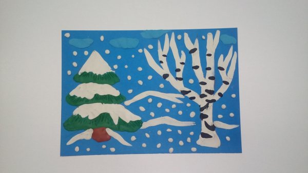 Зимний пейзаж из пластилина