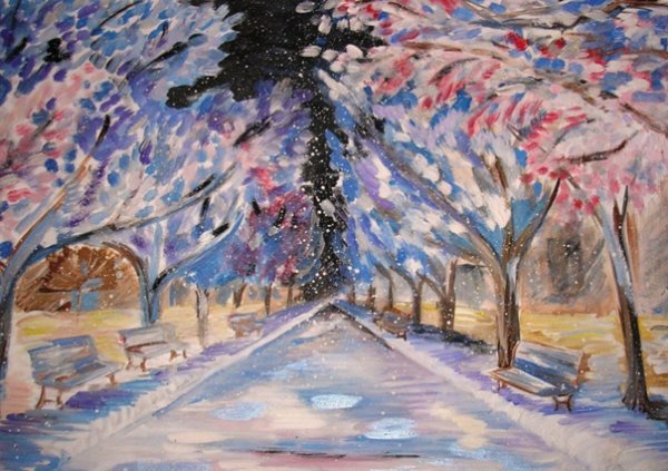 Рисунок на тему зимний вечер