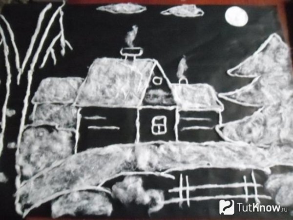 Зимняя картина из ваты