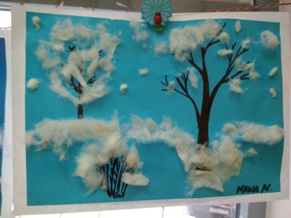 Зимняя аппликация из ваты