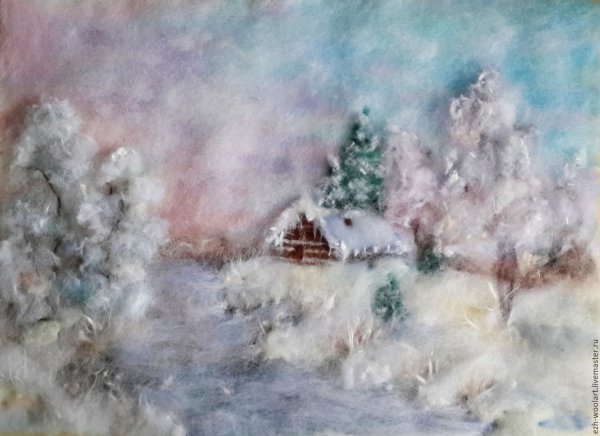 Шерстяная живопись зимний пейзаж