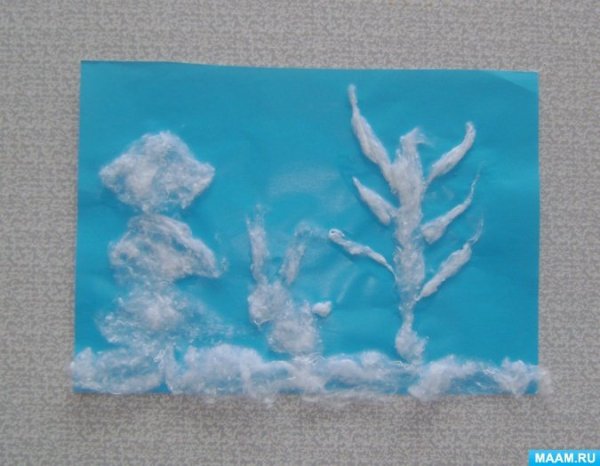 Аппликация в подготовительной группе зима из ваты