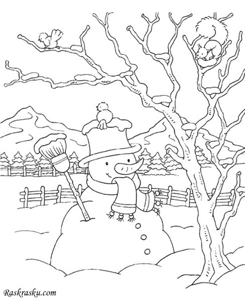 Зима раскраска для детей