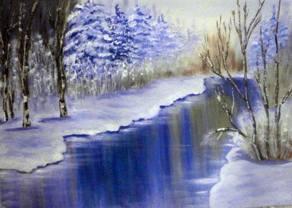 Зимний зимний зеркальный пейзаж