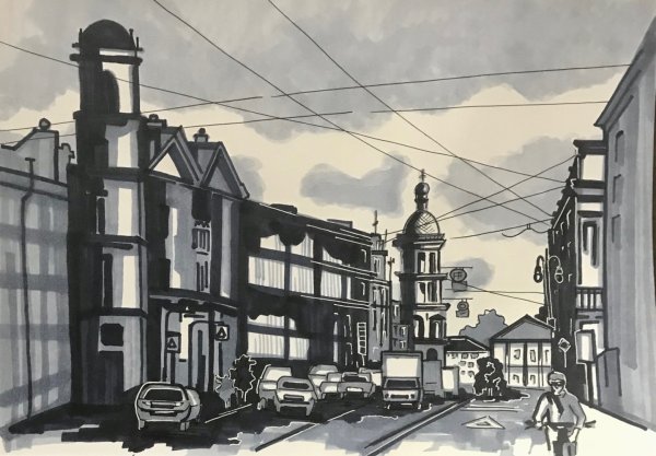 Скетч городской пейзаж