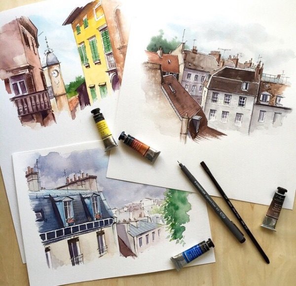 Анна Эгида городской скетчинг маркерами