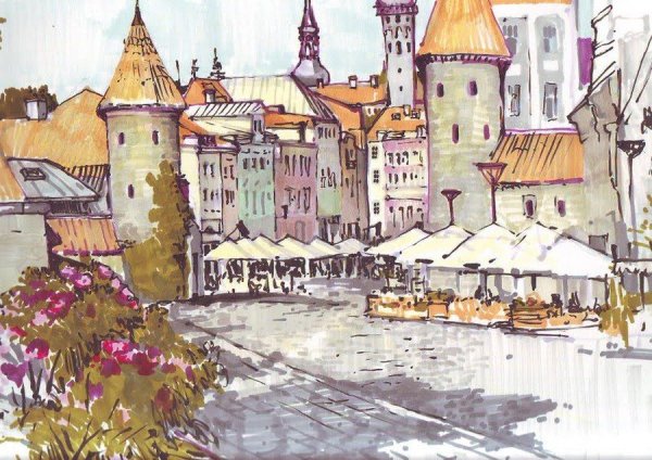 Городской пейзаж в графике