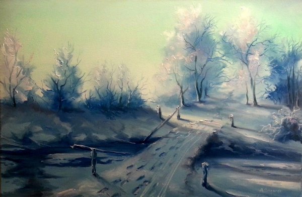 Пейзаж в синих тонах живопись