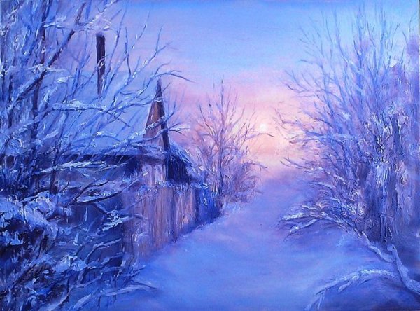Рисование зимы красками
