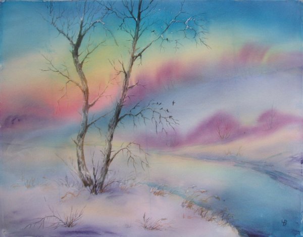 Зима акварель