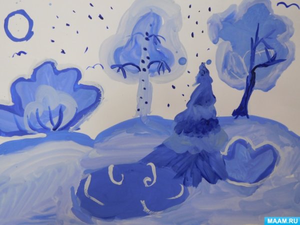 Зимний пейзаж красками