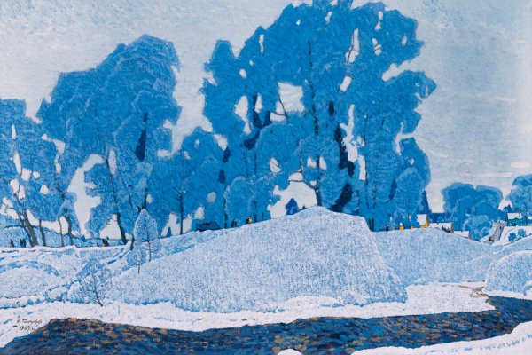 Зимний пейзаж акварельными карандашами