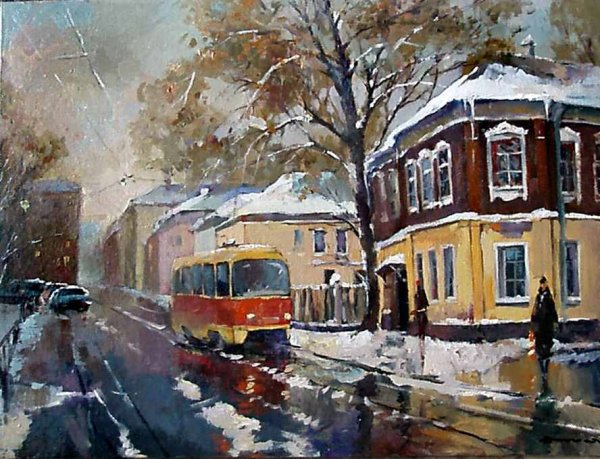 Картины Козлова Дмитрия улочки Москвы маслом