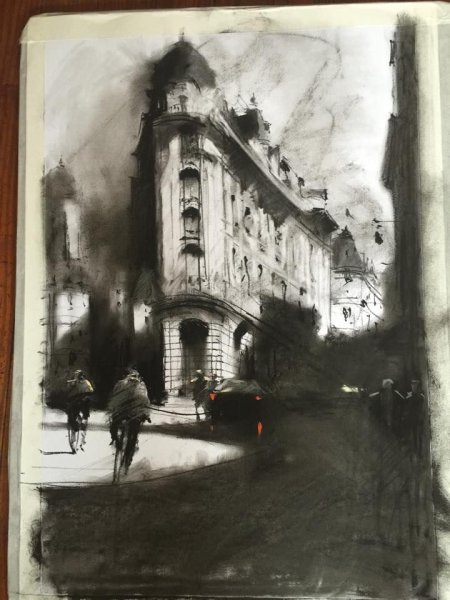 Городской пейзаж углем