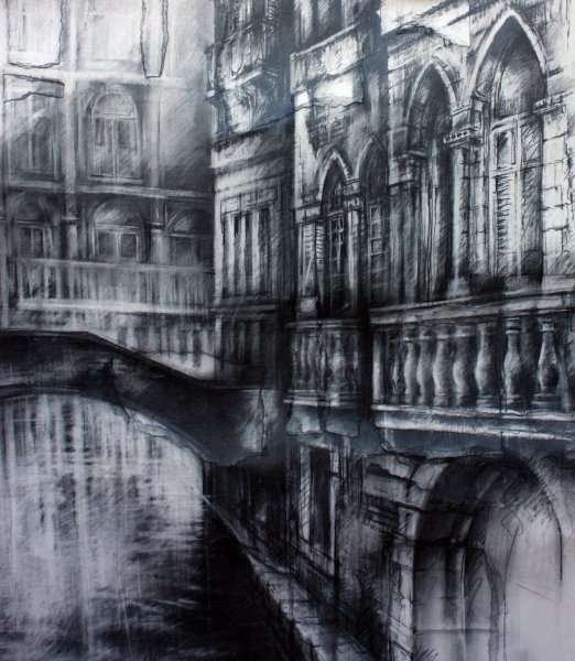 Архитектурный пейзаж углем