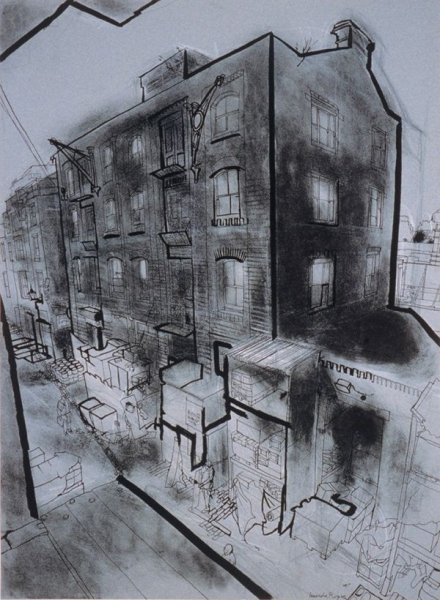 Городской пейзаж углем