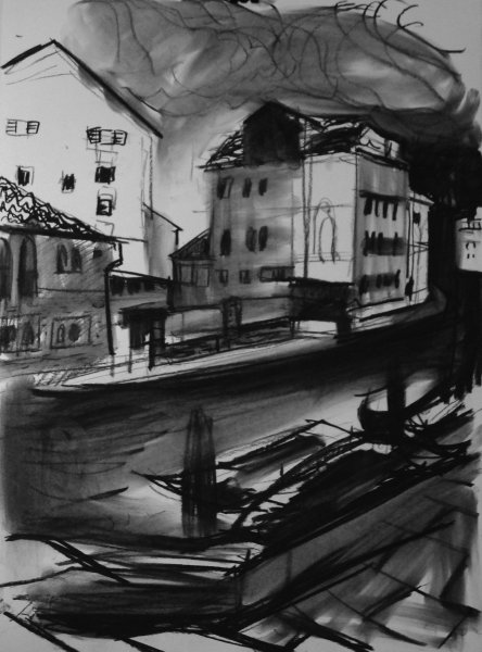 Графический пейзаж углем