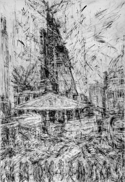 Городской пейзаж углем