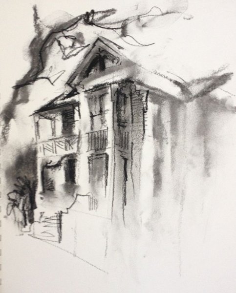 Городской пейзаж углем