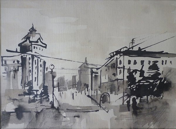 Городской пейзаж тушью