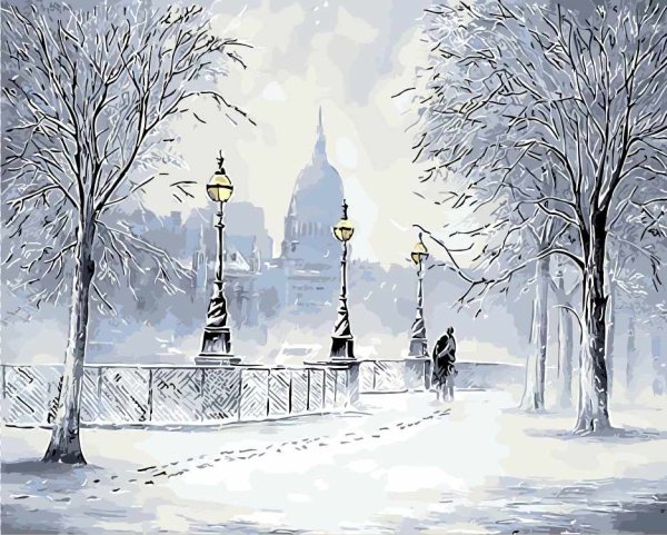 Зимняя река гуашью