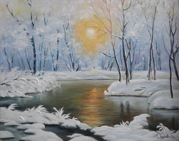 Зимний пейзаж в Paint