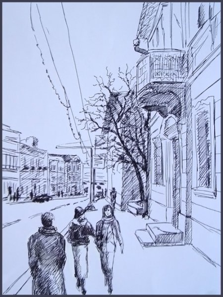 Графическая композиция городской пейзаж