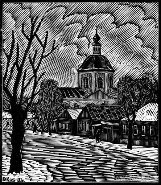 Пейзаж Графика линогравюра