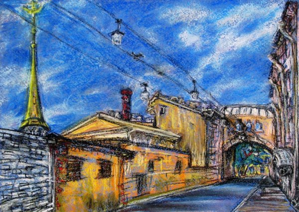 Городской пейзаж пастелью