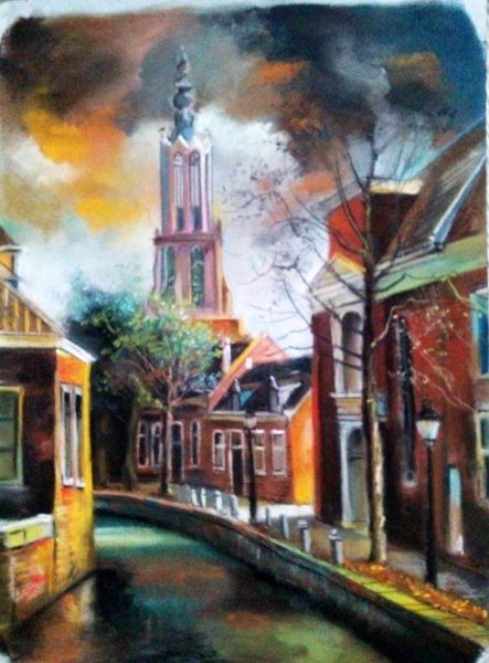 Городской пейзаж пастелью