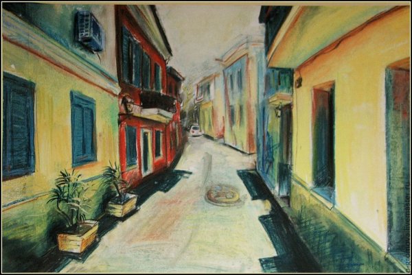 Пейзажи городов масляной пастелью