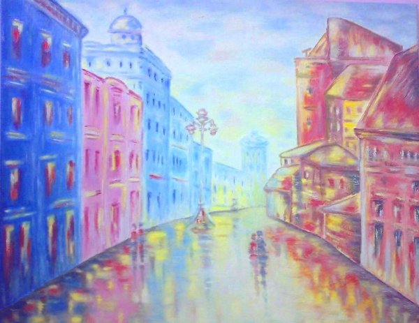 Пейзаж города пастелью