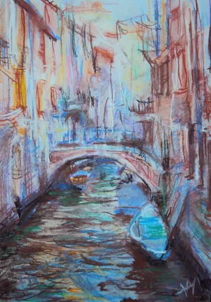 Городской пейзаж пастелью