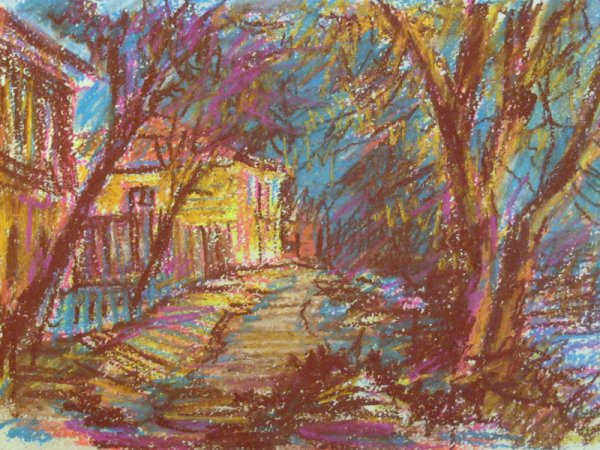 Городской пейзаж пастелью