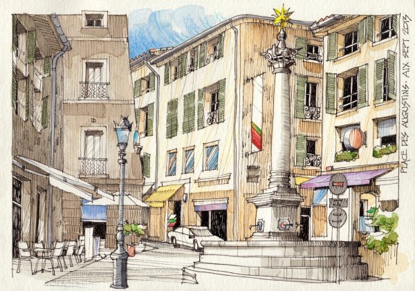 Скетч маркерами архитектура города