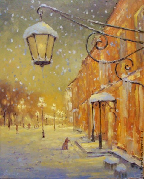 Ночной город гуашью