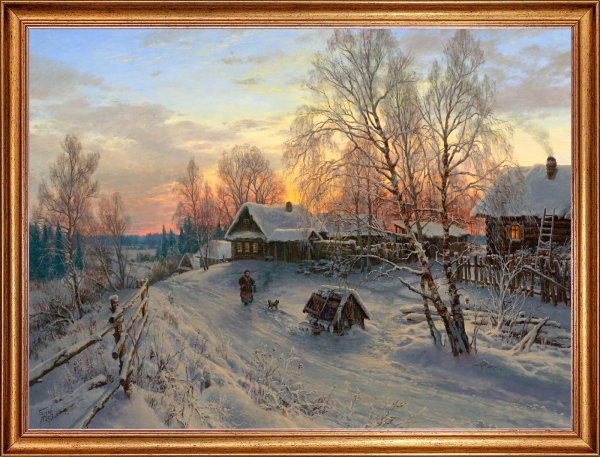 Художник Кочкин зимняя деревня