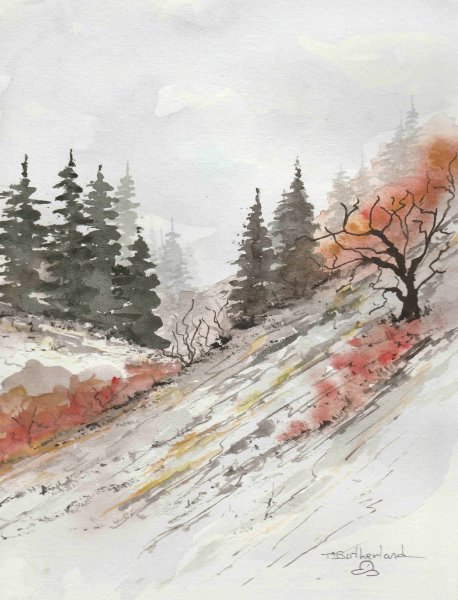 Пейзаж акварельными карандашами